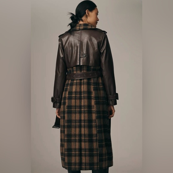 NWT! Avec Les Filles Faux Leather Oversized Plaid Trench Coat Size L - Picture 15 of 16
